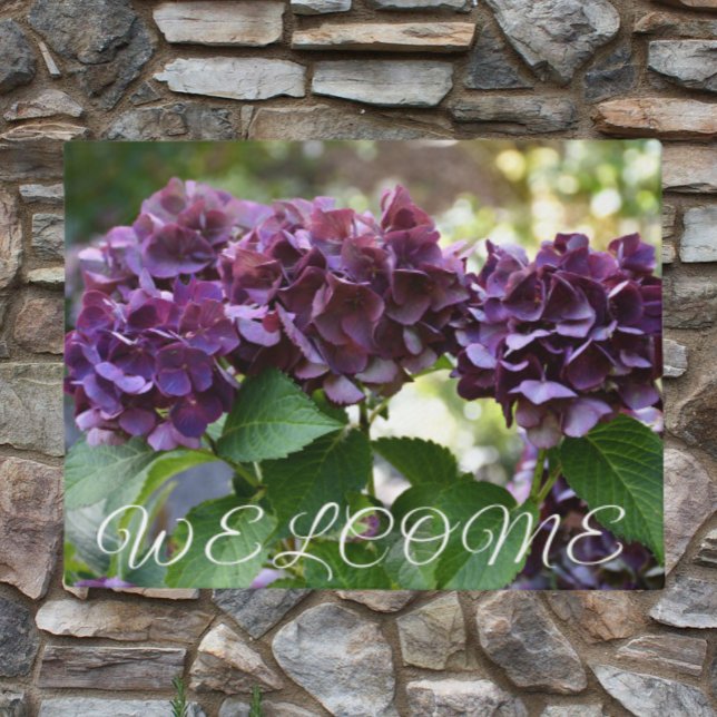 Tapete Red Violet Hydrangea Blooms Floral Bem-vindo (In Situ)