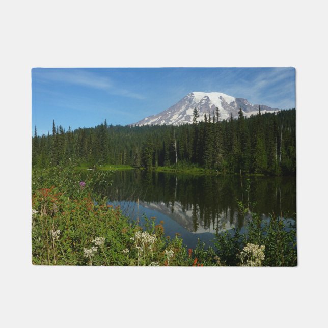 Tapete Reflexo do Lago Monte Rainier com Flores Silvestre (Frente)