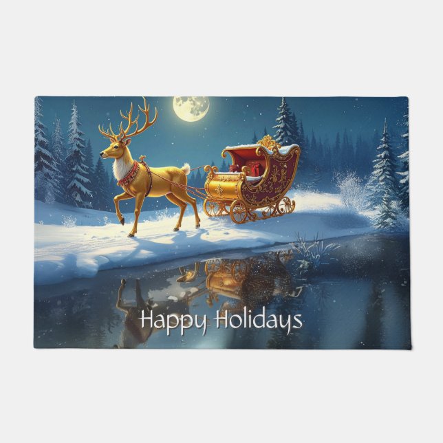 Tapete Reindeer Christmas Sleigh Holiday Doormat (Frente)