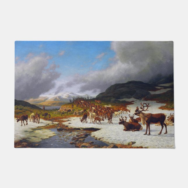 Tapete Reindeer Herd nas Montanhas a norte do Campo de Rø (Frente)