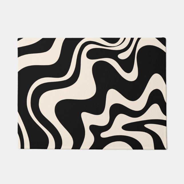 Tapete Retro Liquid Swirl Abstract Pattern Black Cream (Frente)
