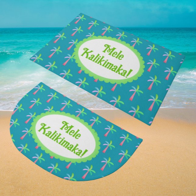 Tapete Retro Tropical Palmeiras Tropicais Personalizadas  (Fun tropical doormats. For Christmas or anytime…personalize it!)