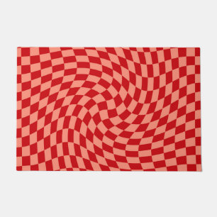 Tapete Retro Xadrez Vermelho Pêssego Distorcido Quarto Do