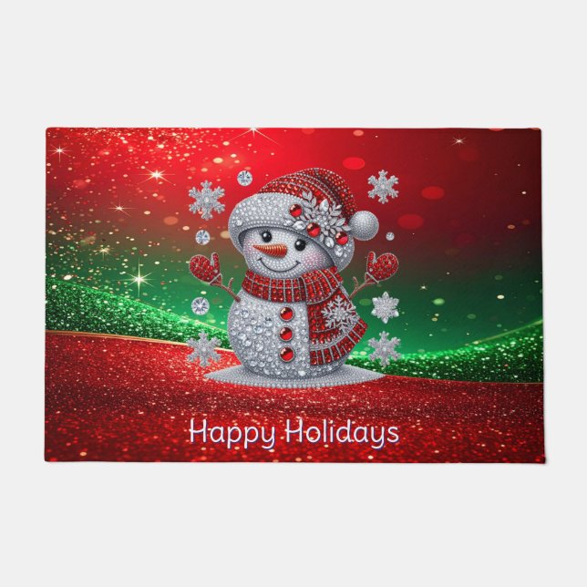 Tapete Rhinestones Snowman Holiday Doormat (Frente)