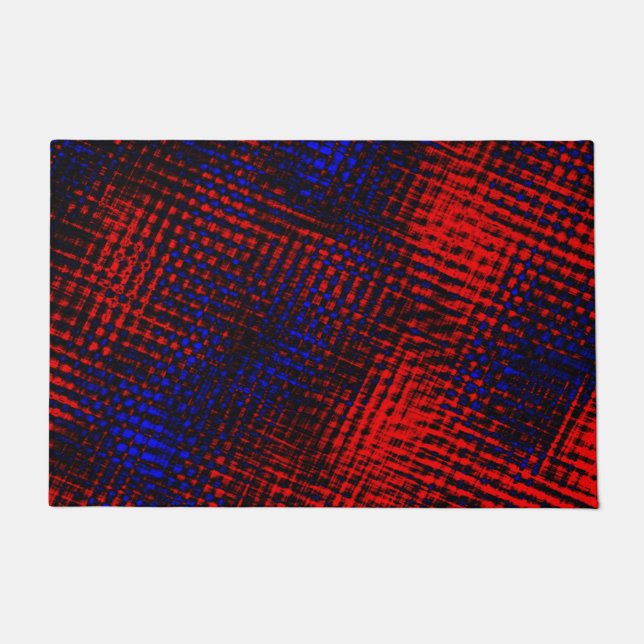 Tapete Riscos vermelhos cruzados e fundo azul? (Frente)