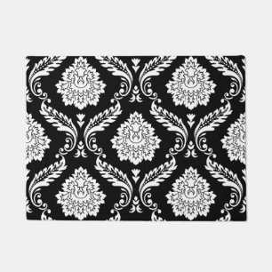 Tapete Rococo Damask Padrão Grande Branco no Preto