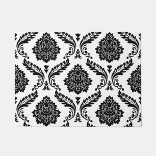 Tapete Rococo Damask Padrão Grande Preto no Branco