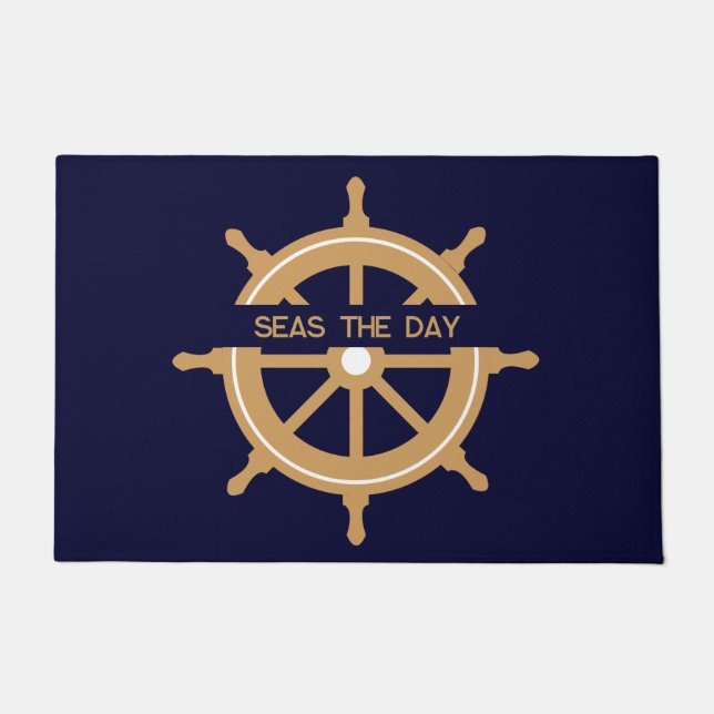 Tapete Roda Azul Naval Náutico Nome Personalizado (Frente)