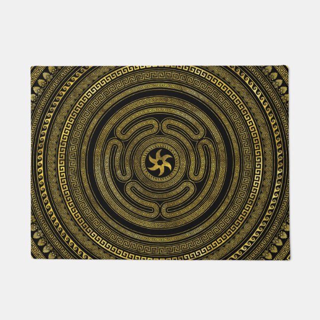 Tapete Roda de Hecate Grego Chave Preta e Dourada (Frente)