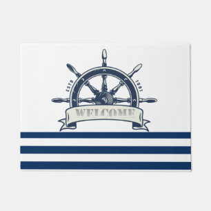 Tapete Roda Náutica Do Barco,Marinho Azul, Banhas Brancas