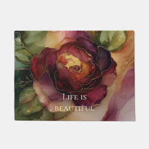 Tapete Românico Red Burgundy Rosa Dourado Floral