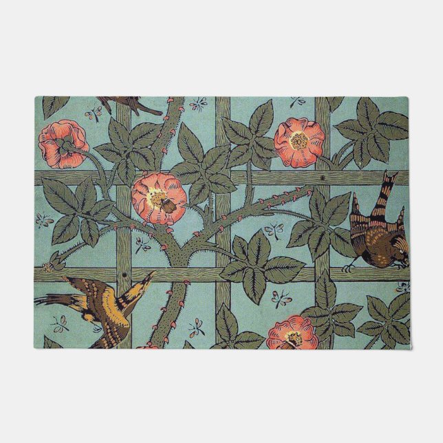 Tapete Rosa de subida e Pássaro pequeno, William Morris (Frente)