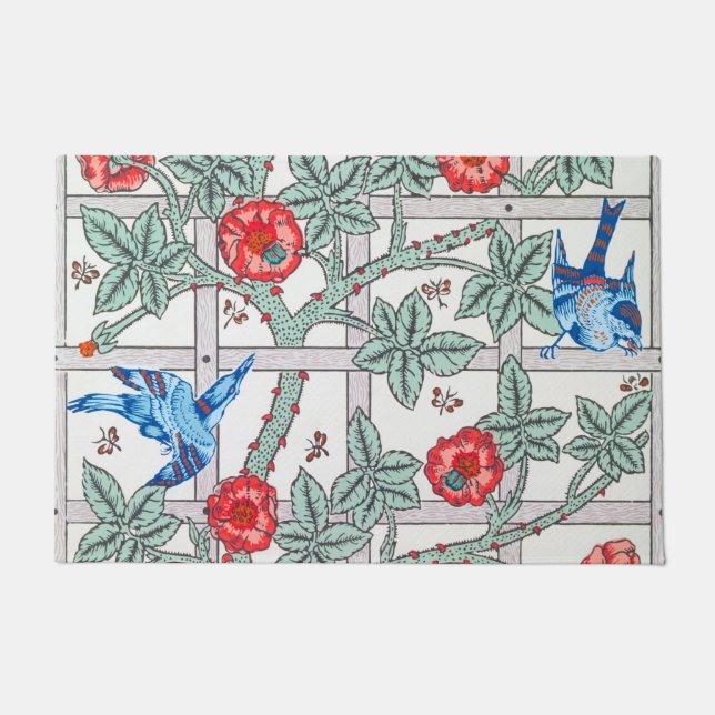 Tapete Rosa de subida e pássaro pequeno, William Morris (Frente)