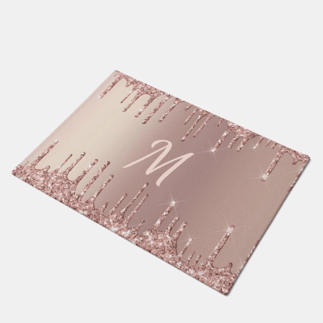 Tapete Rosa Dourada Glitter Doormat com Alfândega (Inclinado)