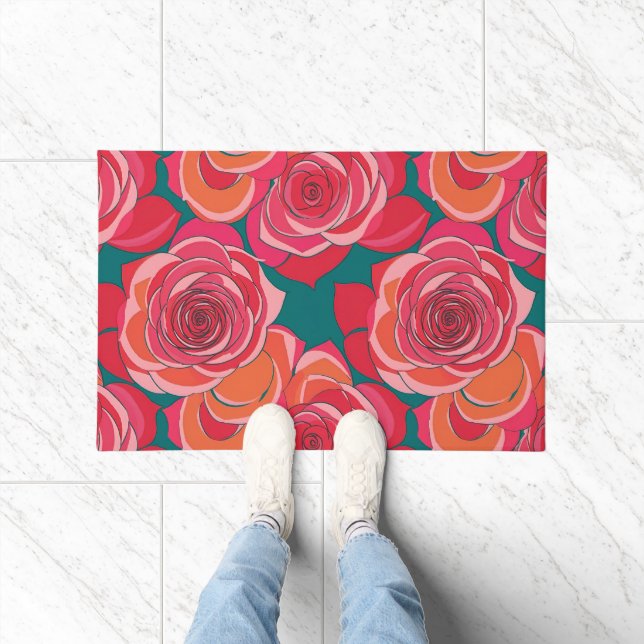 Tapete Rosas Abstratas Em Tons De Rosa Vermelho E Laranja (Interior)
