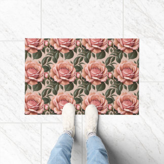Tapete Rosas Cor-de-Rosa Com Folhas em Pinceladas