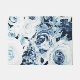 Tapete Rosas Florais Brancas Azuis de Inverno Vintage Sha