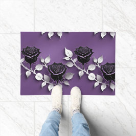Tapete Rosas Pretas Elegantes Com Folhas de Prata