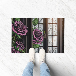 Tapete Rosas roxas pela janela - estilo gótico