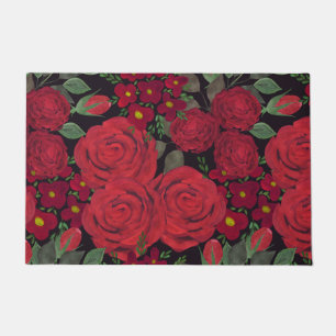 Tapete rosas vermelhas de aquarela a preto,