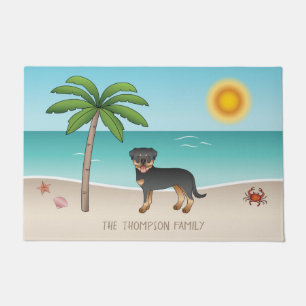 Tapete Rottweiler Black & Tan em uma praia tropical de ve