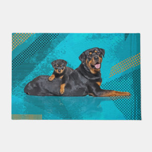 Tapete Rottweiler com um filhote de cachorro
