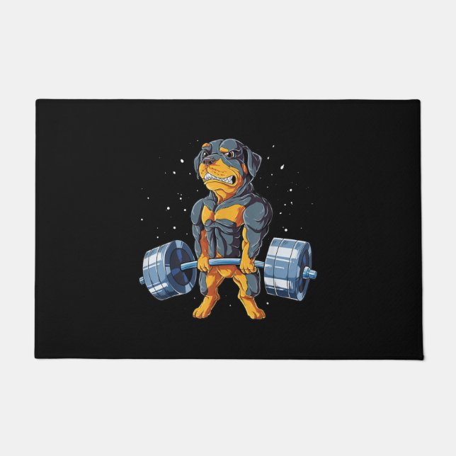 Tapete Rottweiler Pesando Engraçados Homens Fitnes (Frente)