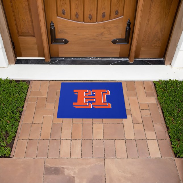 Tapete Royal Blue and Orange Collegiate Color Monogram (Ar livre)