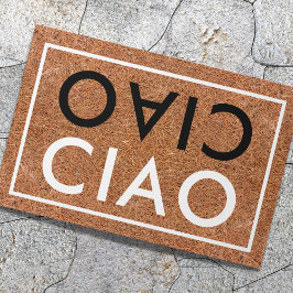 Tapete Russo Coir Italiano Bem-Vindo Ciao Negro E Branco