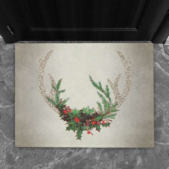 Tapete Rustic Boho Deer Antlers | Xadrez de Natal Floral (Criador carregado)