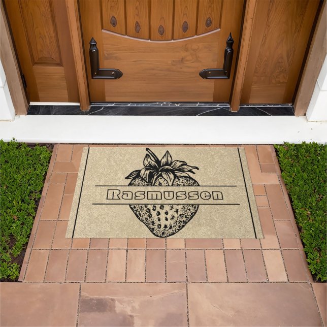 Tapete Rustic Brown Strawberry Outline Custom Welcome (Ar livre)