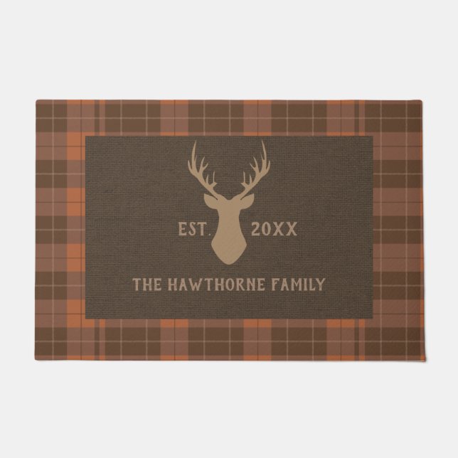 Tapete Rustic Brown Tartan - Nome Personalizado da Famíli (Frente)