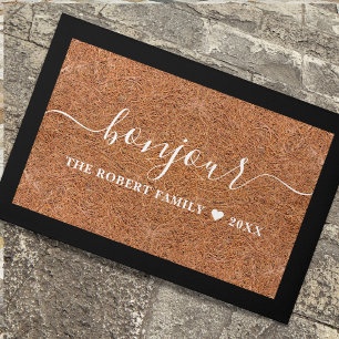 Tapete Rustic Coir Family Name Bonjour French Welcome