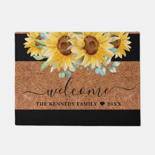 Tapete Rustic Coir Family Name Sunflower Welcome