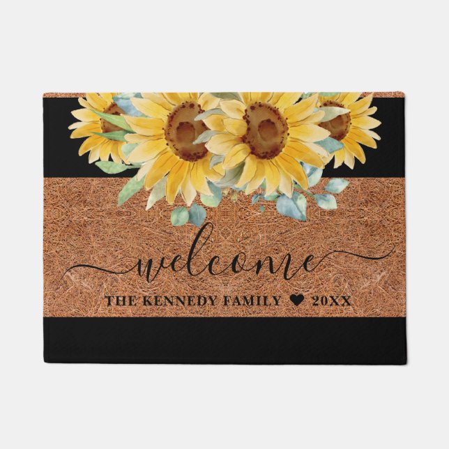 Tapete Rustic Coir Family Name Sunflower Welcome (Frente)