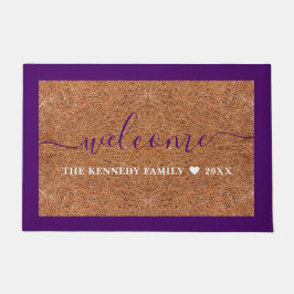 Tapete Rustic Coir Welcome Family Name Purple Outdoor