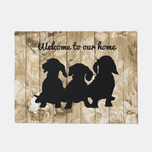 Tapete Rustic Floral Faux Wood Dachshund Doormat