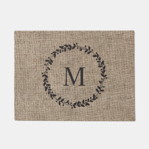 Tapete Rustic Laurel Wreath Farmhouse Burlap Monogramed 