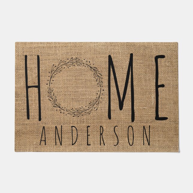 Tapete Rustic Modern Country Family Name Home Faux Burlap (Frente)