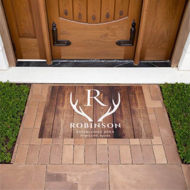 Tapete Rustic Modern Monogramed Deer Antlers Planks De Ma (Ar livre)