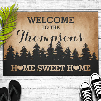 Tapete Rustic Pines Personalizado (castanho) Bem-vindo