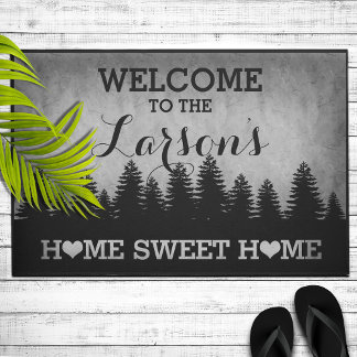 Tapete Rustic Pines Personalizado (cinza) Bem-vindo
