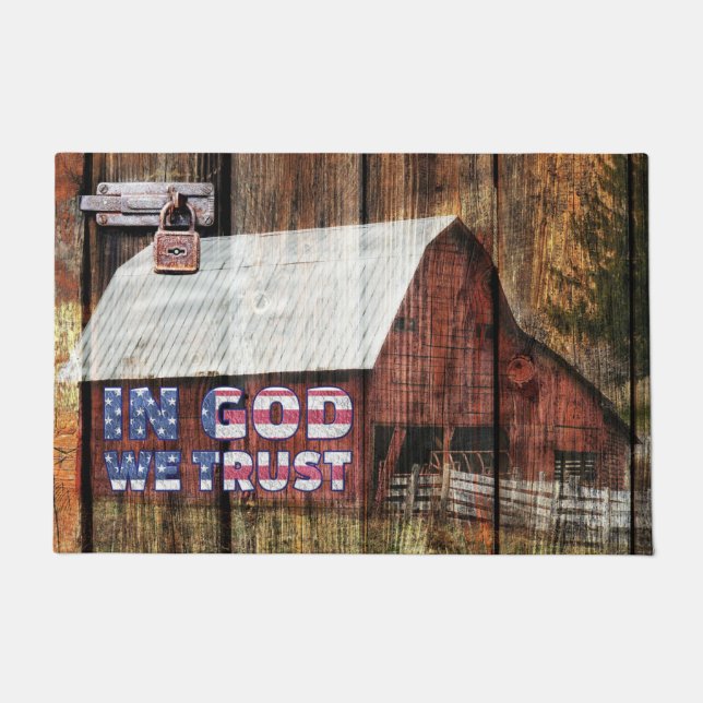 Tapete Rustic Red Faded Barn Com Trava Em Deus Nós Confia (Frente)