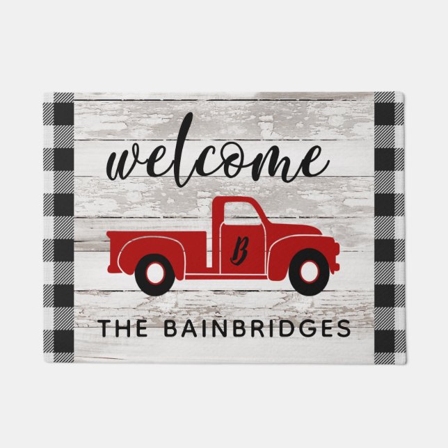 Tapete Rustic Red Vintage Truck Buffalo Check Family (Frente)