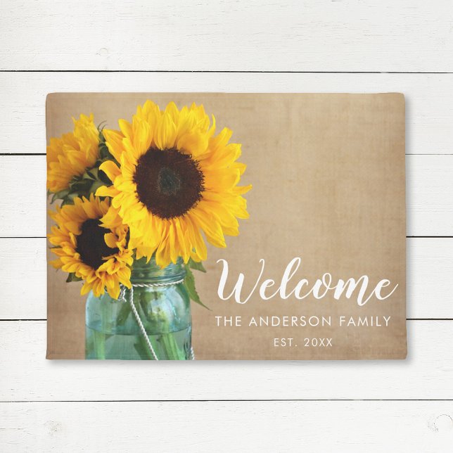 Tapete Rustic Sunflower Mason Jar Country Personalizado (Criador carregado)