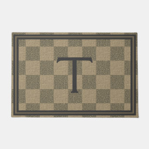 Tapete Rustic Tan Brown Buffalo Xadrez Monograma