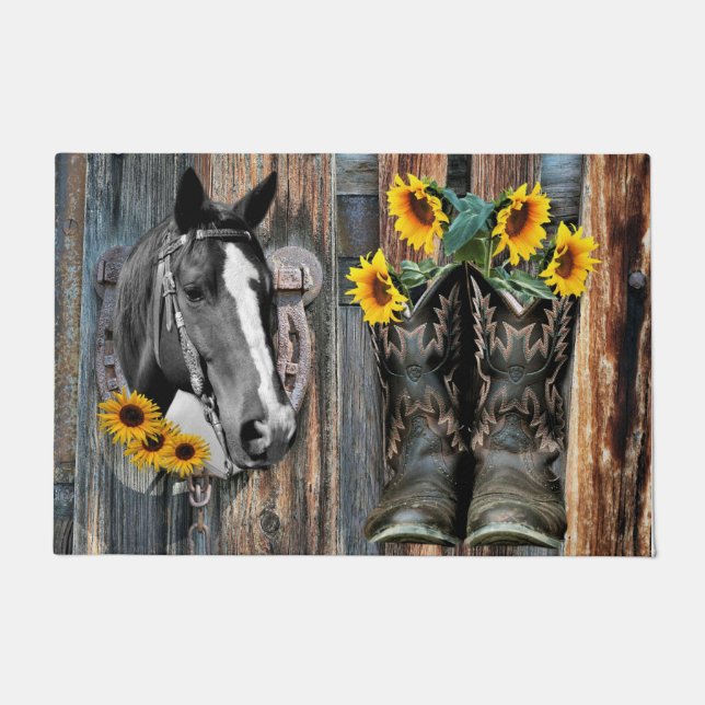 Tapete Rustic Western Horse Cowboy Botas Sunflower (Frente)