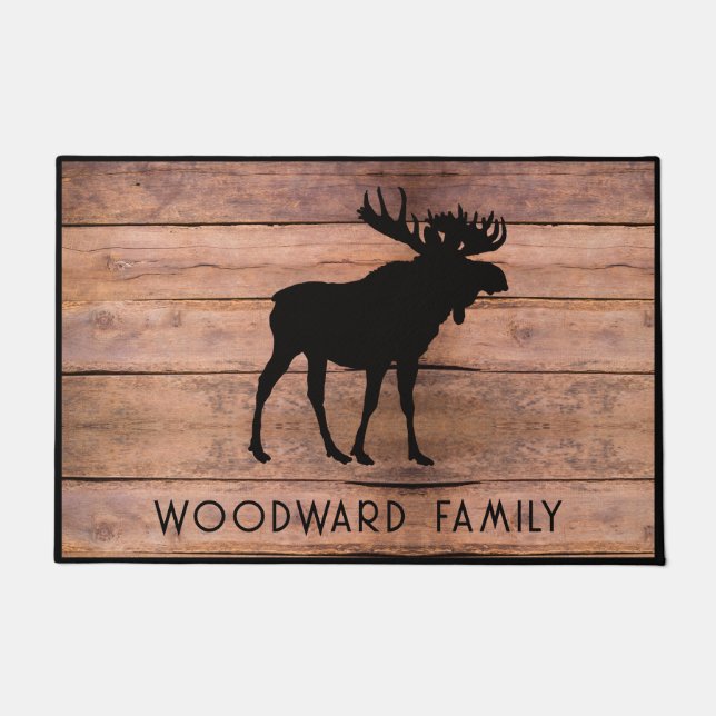Tapete Rustic Wood Family Name Moose Silhouette (Frente)