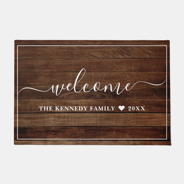 Tapete Rustic Wood Family Name Personalized  Welcome (Frente)