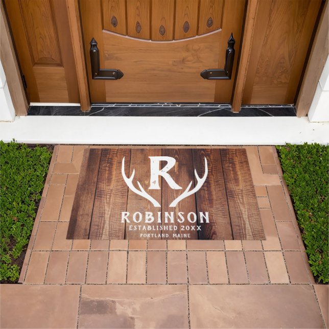 Tapete Rústica Wood Monogramas Nome da Família Deer Antle (Ar livre)